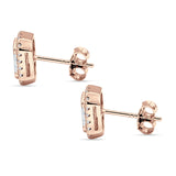 Minimalist 9.6mm Emerald Cut CZ Halo Stud Earrings 925 Sterling Silver