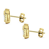 Minimalist 9.6mm Emerald Cut CZ Halo Stud Earrings 925 Sterling Silver