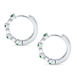 Minimalist 18mm Round Cluster CZ & Green Emerald CZ Hoop Earrings 925 Sterling Silver