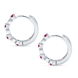 Minimalist 18mm Round Cluster CZ & Ruby CZ Hoop Earrings 925 Sterling Silver