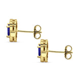 Floral 10.3mm Multistone Stud Earrings Blue Sapphire CZ 925 Sterling Silver