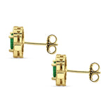 Floral 10.3mm Multistone Stud Earrings Green Emerald CZ 925 Sterling Silver