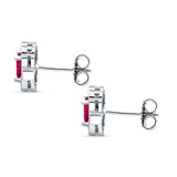 Floral 10.3mm Multistone Stud Earrings Ruby CZ 925 Sterling Silver