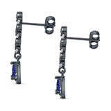 Dangle Drop Pear Stud Earrings Blue Sapphire CZ 925 Sterling Silver