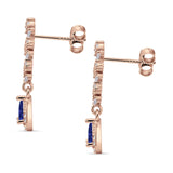 Dangle Drop Pear Stud Earrings Blue Sapphire CZ 925 Sterling Silver