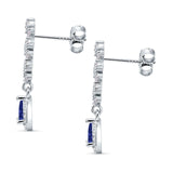 Dangle Drop Pear Stud Earrings Blue Sapphire CZ 925 Sterling Silver