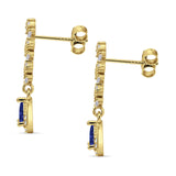 Dangle Drop Pear Stud Earrings Blue Sapphire CZ 925 Sterling Silver