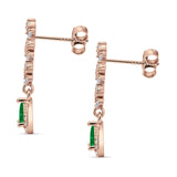 Dangle Drop Pear Stud Earrings Green Emerald CZ 925 Sterling Silver