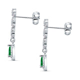 Dangle Drop Pear Stud Earrings Green Emerald CZ 925 Sterling Silver