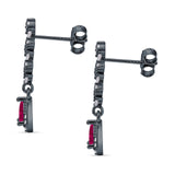 Dangle Drop Pear Stud Earrings Ruby CZ 925 Sterling Silver