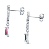 Dangle Drop Pear Stud Earrings Ruby CZ 925 Sterling Silver