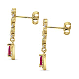 Dangle Drop Pear Stud Earrings Ruby CZ 925 Sterling Silver