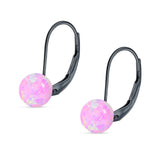 Round 8mm Lab Created Pink Opal Leverback Earrings 925 Sterling Silver
