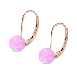 Round 8mm Lab Created Pink Opal Leverback Earrings 925 Sterling Silver
