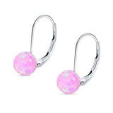 Round 8mm Lab Created Pink Opal Leverback Earrings 925 Sterling Silver