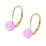 Round 8mm Lab Created Pink Opal Leverback Earrings 925 Sterling Silver