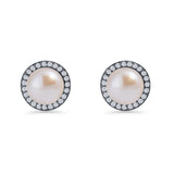 Round Pearl Stud Earrings