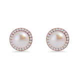 Round Pearl Stud Earrings