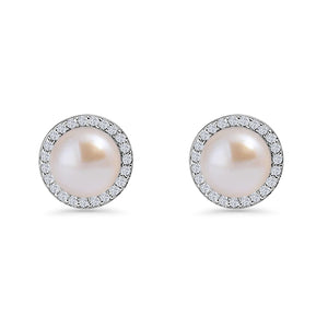 Round Pearl Stud Earrings