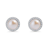 Round Pearl Stud Earrings