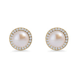 Round Pearl Stud Earrings