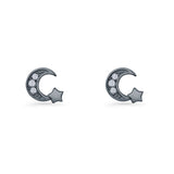 Crescent Moon & Star Stud Earrings