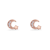 Crescent Moon & Star Stud Earrings