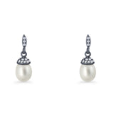 Oval Pearl Charm CZ Stud Earrings