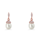 Oval Pearl Charm CZ Stud Earrings