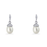 Oval Pearl Charm CZ Stud Earrings