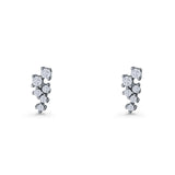 Round Cubic Zirconia 8.9mm Zig Zag Crawler Stud Earring 925 Sterling Silver