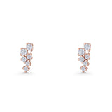 Round Cubic Zirconia 8.9mm Zig Zag Crawler Stud Earring 925 Sterling Silver