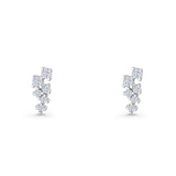 Round Cubic Zirconia 8.9mm Zig Zag Crawler Stud Earring 925 Sterling Silver