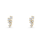 Round Cubic Zirconia 8.9mm Zig Zag Crawler Stud Earring 925 Sterling Silver