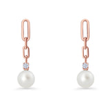 Round Cubic Zirconia & Pearl Paperclip Stud Earrings 925 Sterling Silver