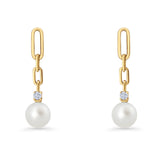 Round Cubic Zirconia & Pearl Paperclip Stud Earrings 925 Sterling Silver
