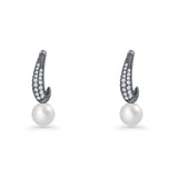 Pearl & CZ Oblong Stud Earrings