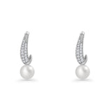 Pearl & CZ Oblong Stud Earrings