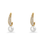 Pearl & CZ Oblong Stud Earrings