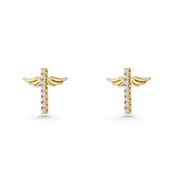 Angel Wings Cross Stud Earrings