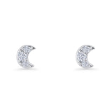 Crescent Moon Stud Earring 5mm Round Cubic Zirconia 925 Sterling Silver