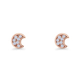 Crescent Moon Stud Earring 4.9mm Cluster Round Cubic Zirconia 925 Sterling Silver