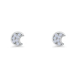 Crescent Moon Stud Earring 4.9mm Cluster Round Cubic Zirconia 925 Sterling Silver