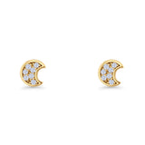 Crescent Moon Stud Earring 4.9mm Cluster Round Cubic Zirconia 925 Sterling Silver