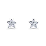 Minimal 3.3mm Star Flower Stud Earrings Cubic Zirconia 925 Sterling Silver