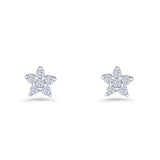 Minimal 3.3mm Star Flower Stud Earrings Cubic Zirconia 925 Sterling Silver