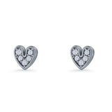 Minimalist 6.8mm Heart Stud Earrings Cubic Zirconia 925 Sterling Silver