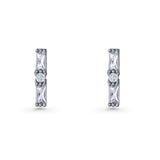 Line Bar Stud Earrings 12.4mm Baguette & Round Cubic Zirconia 925 Sterling Silver