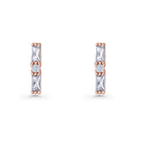 Line Bar Stud Earrings 12.4mm Baguette & Round Cubic Zirconia 925 Sterling Silver