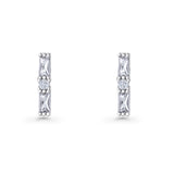Line Bar Stud Earrings 12.4mm Baguette & Round Cubic Zirconia 925 Sterling Silver